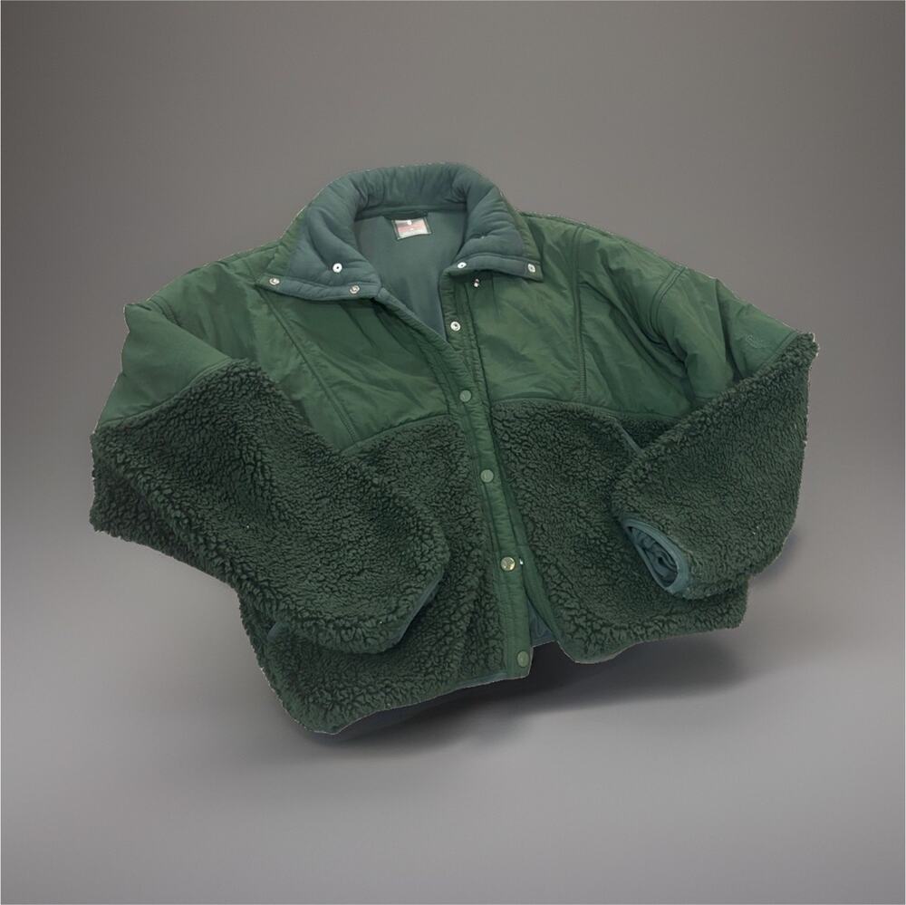 Free People Movement Adventure Awaits Sherpa Puffer Jacket Green XS Teddy Coat - Picture 1 of 6